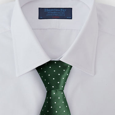 Green & White Spot Herringbone Silk Tie