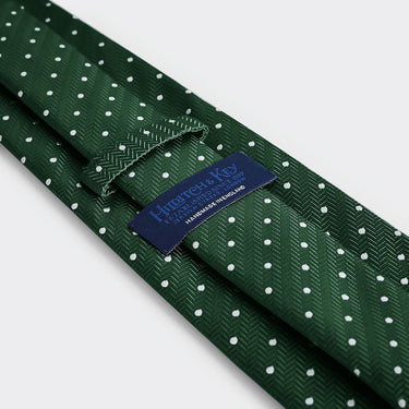 Green & White Spot Herringbone Silk Tie