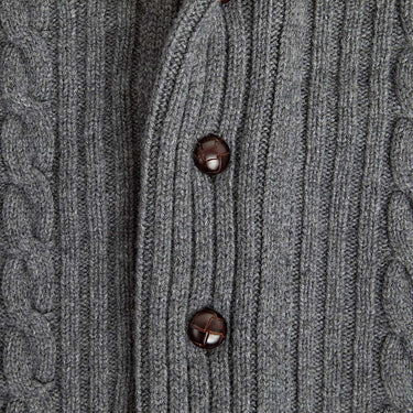 Grey Cable Knit Shawl Collar Cashmere Cardigan