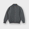 Grey Cashmere Baseball Cardigan with Brown Trim