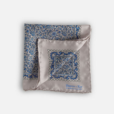 Grey Floral Silk Pocket Square