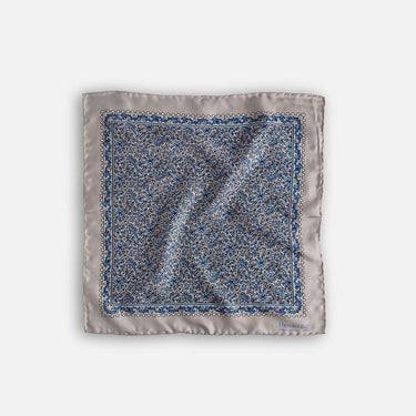 Grey Floral Silk Pocket Square
