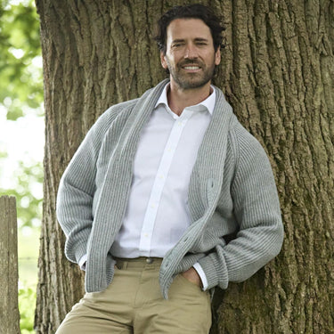 Grey Shawl Collar Cashmere Cardigan