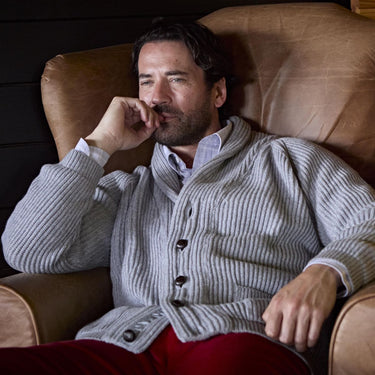 Grey Shawl Collar Cashmere Cardigan