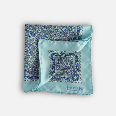 Light Blue Floral Silk Pocket Square