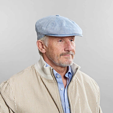 Light Blue Plain Micro Herringbone Linen Toni Cap