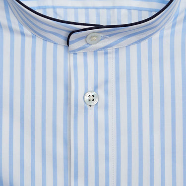 Light Blue Wide Stripe Cotton Nightshirt with Navy Piping