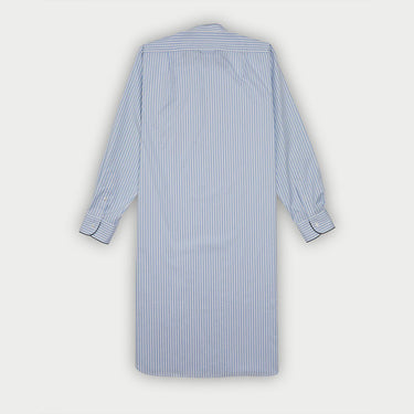 Light Blue Wide Stripe Cotton Nightshirt with Navy Piping