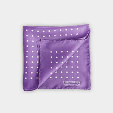 Lilac & White Medium Spot Silk Pocket Square