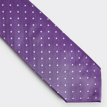 Lilac & White Spot Herringbone Silk Tie