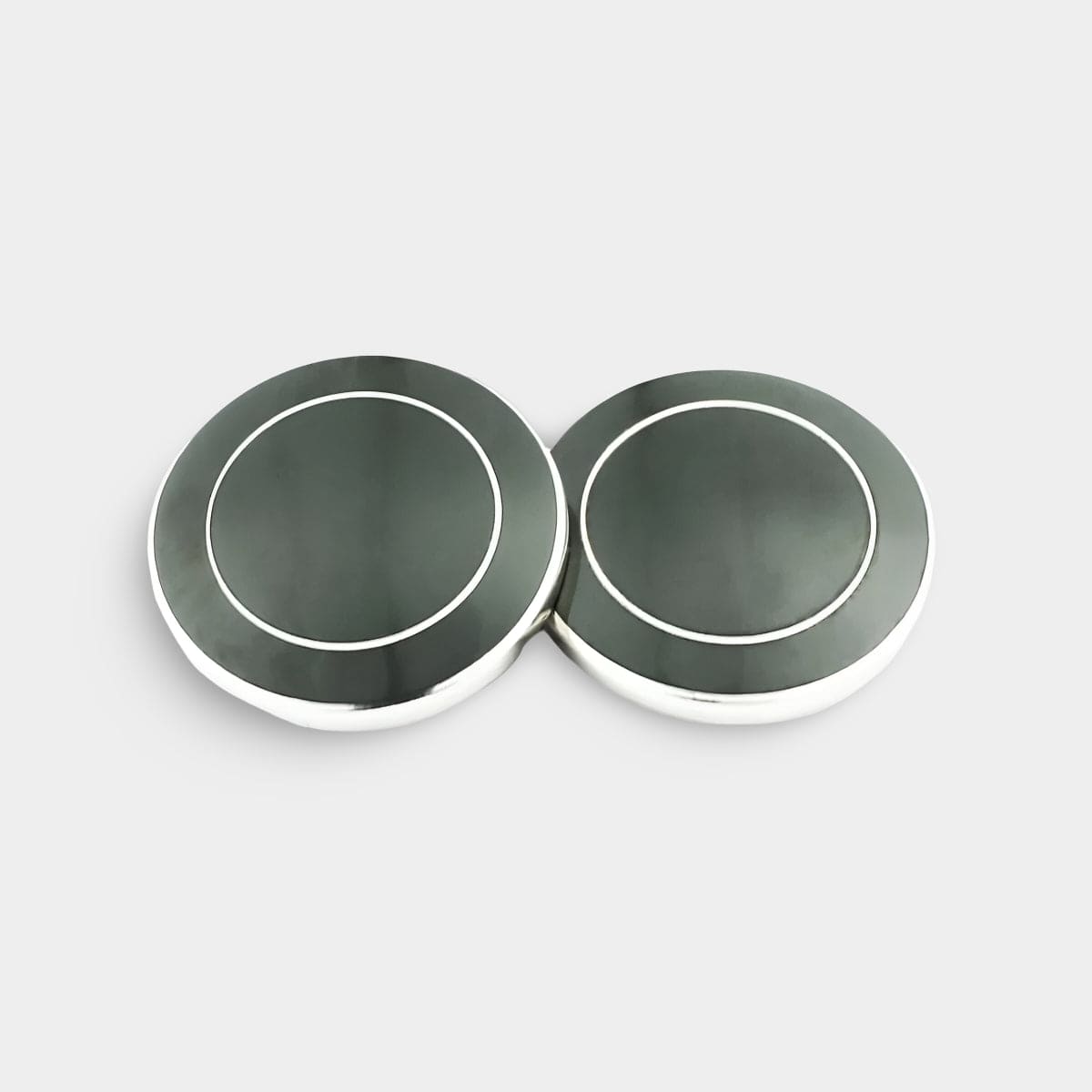 Longmire Sterling Silver Double Circle Black Cufflinks