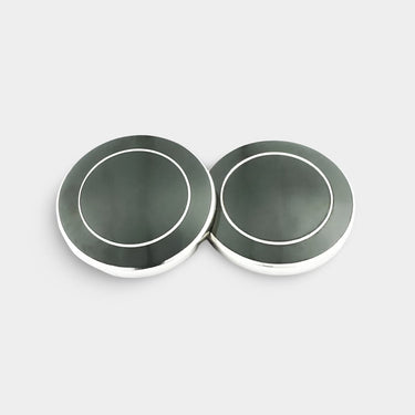 Longmire Sterling Silver Double Circle Black Cufflinks