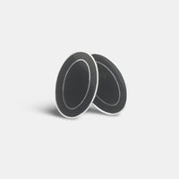 Longmire Sterling Silver Double Oval Black Enamel Cufflinks