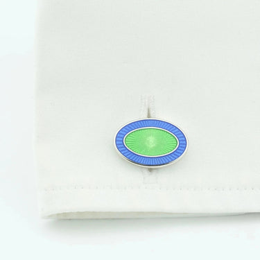 Longmire Sterling Silver Double Oval Blue & Green Cufflinks