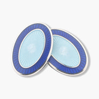 Longmire Sterling Silver Double Oval Blue & Light Blue Enamel Cufflinks