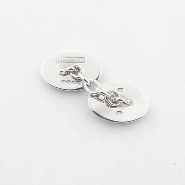 Longmire Sterling Silver Double Oval Blue & Pink Enamel Cufflinks