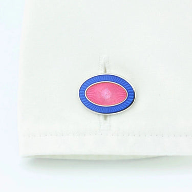 Longmire Sterling Silver Double Oval Blue & Pink Enamel Cufflinks