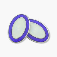Longmire Sterling Silver Double Oval Blue & White Enamel Cufflinks