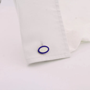 Longmire Sterling Silver Double Oval Blue & White Enamel Cufflinks