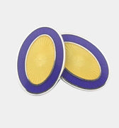 Longmire Sterling Silver Double Oval Blue & Yellow Enamel Cufflinks
