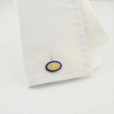 Longmire Sterling Silver Double Oval Blue & Yellow Enamel Cufflinks
