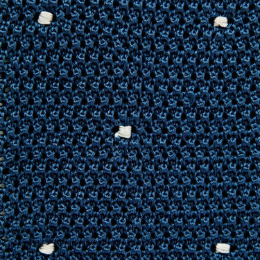 Marine Blue & White Spot Knitted Silk Tie