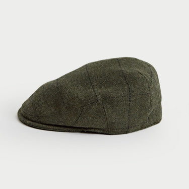 Moss Green Square Check Loden Wool Flat Cap