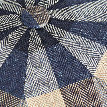Navy & Beige Large Check Cotton & Silk Gatsby Cap