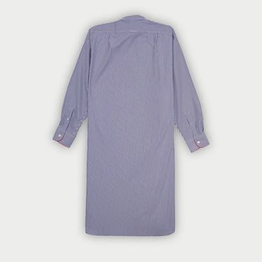 Navy Bengal Stripe Cotton Nightshirt with Red Piping