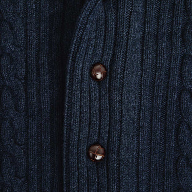 Navy Cable Knit Shawl Collar Cashmere Cardigan