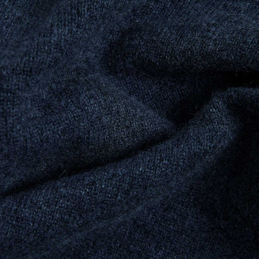 Navy Cashmere Baseball Cardigan with Brown Trim