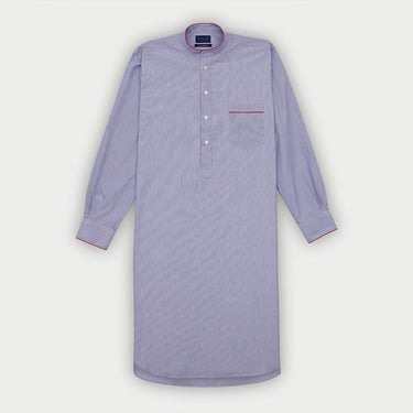 Navy Fine Stripe Sea Island Quality Cotton Nightshirt with Red Piping