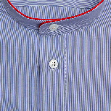 Navy Fine Stripe Sea Island Quality Cotton Nightshirt with Red Piping