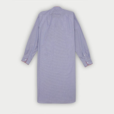Navy Fine Stripe Sea Island Quality Cotton Nightshirt with Red Piping