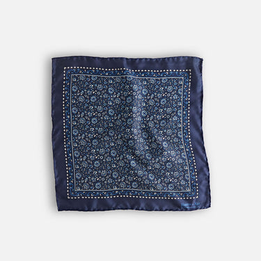 Navy Floral Silk Pocket Square