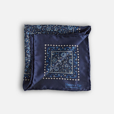 Navy Floral Silk Pocket Square
