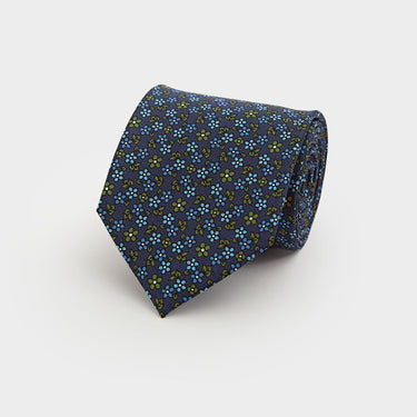 Navy, Green & Blue Floral Printed Silk Tie