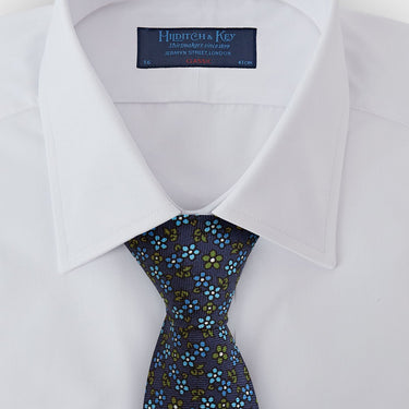 Navy, Green & Blue Floral Printed Silk Tie