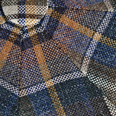 Navy Multicolour Check Silk, Linen & Wool Gatsby Cap