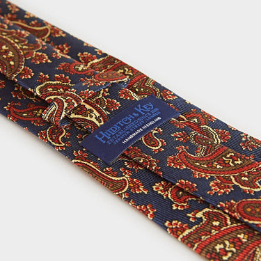 Navy Paisley Motif Printed Silk Tie