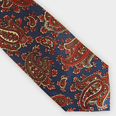 Navy Paisley Motif Printed Silk Tie