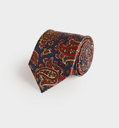 Navy Paisley Motif Printed Silk Tie