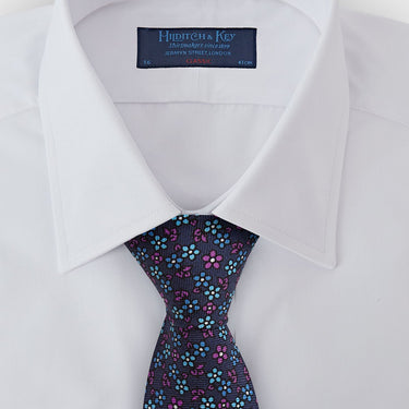 Navy, Purple & Blue Floral Printed Silk Tie