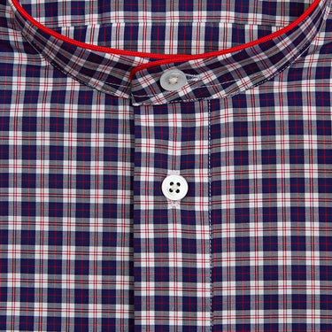 Navy & Red Check Cotton Nightshirt with Red Piping
