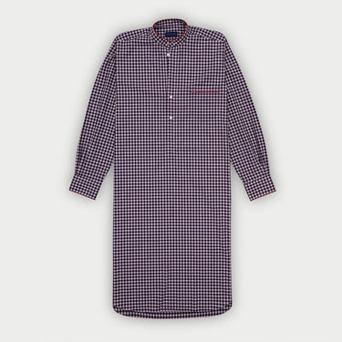 Navy & Red Check Cotton Nightshirt with Red Piping