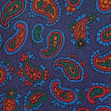 Navy & Red Small Paisley Motif Printed Silk Tie