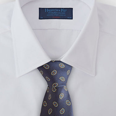 Navy Small Paisley Motif Printed Silk Tie