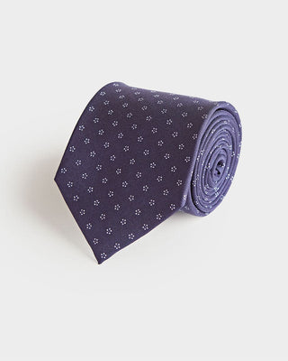 Navy & White Daisy Motif Printed Silk Tie