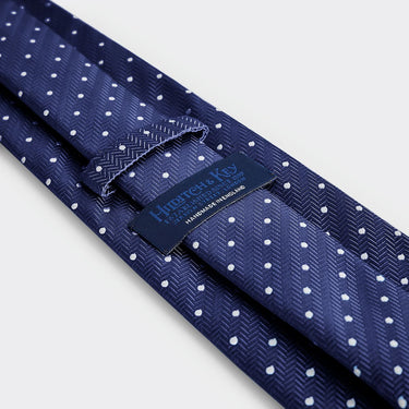 Navy & White Spot Herringbone Silk Tie