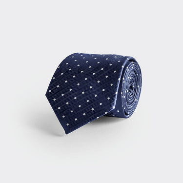 Navy & White Spot Herringbone Silk Tie